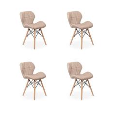 Kit 04 Cadeiras Charles Eames Eiffel Slim Wood Estofada - Nude - Magaz