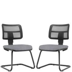 Kit 02 Cadeiras De Escritório Recepção Fixa Zip Linho Cinza