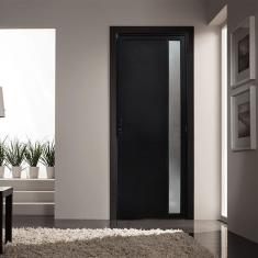 Porta De Alumínio Lambril 210X90Cm Com Visor Lado Esquerdo Preto