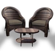 Conjunto De Poltronas Fibra Sintética Karibe - 2 Poltronas + 1 Mesa Centro - Tecido Duna Fendi