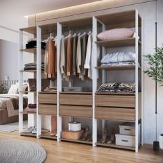 Guarda Roupa Closet 4 Peças Com 2 Cabideiros 6 Gavetas E 11 Nichos Easy Branco/montana