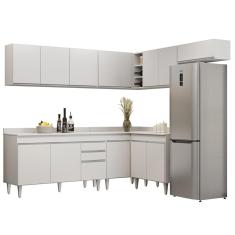 Armário De Cozinha Modulado De Canto 7 Peças Cp23 Balcão Com Tampo Branco - Lumil