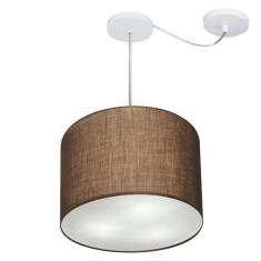 Lustre Pendente Cilíndrico Com Desvio De Centro Vivare Md-4237 Cúpula Em Tecido 40x30cm - Bivolt Café 127/220v