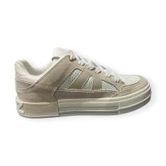 Tenis Feminino Arezzo Casual Flatform Recortes Bege-Feminino
