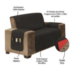 Protetor para Sofá de 2 Lugares Manu dupla face - RT MAGAZINE, Preto/V