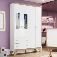 Guarda Roupa Infantil 4 Portas 2 Gavetas Confete Henn, Branco com Jequ
