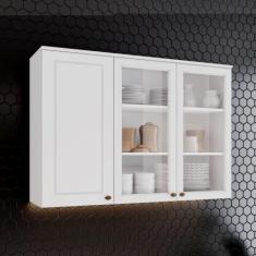 Armário Aéreo De Cozinha 120 Cm Com Vidro Amy Casa 812, Branco HP
