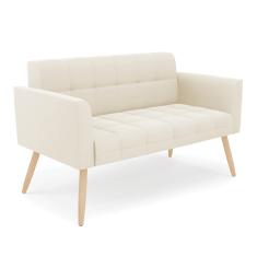 Sofá Namoradeira Elisa Veludo Bege Pés Palito Natural - D'Rossi