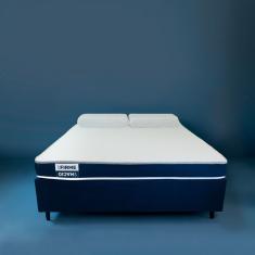 Cama Box com Colchão Viúva Guldi Duplo D28 e 2 Travesseiros Guldi Soft Nasa Branco e Azul