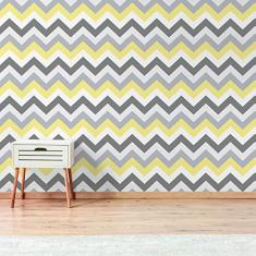 Papel de Parede Chevron Amarelo Cinza e Branco 57x270cm