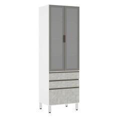 Paneleiro Torre 70Cm Prata Pérola Branco Com Concreto