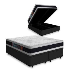 Cama Box Baú Queen + Colchão Espuma D45 Castor Black White Double Face 158x198x69cm
