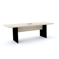 Mesa de Reunião com Caixa de Tomada 200 x 90 cm Pé Painel PE40 em MDP Nogueira CasaBlanca Base Preta