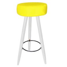 Kit 02 Banqueta Alta Flora Pés Palito em Madeira Branco para Bar Bistr