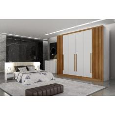 Guarda Roupa Casal 6 Portas 8 Gavetas - Maldivas Ripado-Branco - Móvei