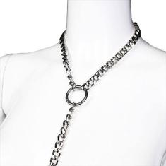 Coleira De Metal Com Guia 99cm - Coleção Fetiche Lovetoys - Prata, Regulável