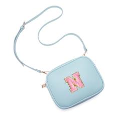 Viverte Bolsa infantil para meninas, bolsa transversal de couro sintético com inicial para meninas, presentes de aniversário personalizados, Azul gelado