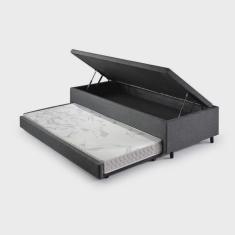 Bicama com Baú Solteiro Reforçado em Linho 88x188cm Cinza