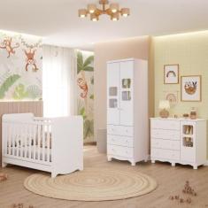 Quarto Bebê Completo Berço Americano Ben 3 em 1 Guarda Roupas 2 Portas