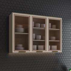 Armário Aéreo 3 Portas 100% MDF com Vidro Aurora - Espresso Móveis