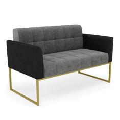 Sofá Namoradeira 2 Lugares Base Industrial Dourado Elisa Preto/Linho G
