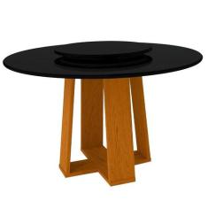 Mesa De Jantar Redonda Isabela 1,35M Com Tampo Giratório Ypê/Preto/Pre