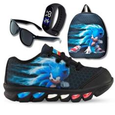 Kit Tênis De Led Infantil Menino Masculino Sonic + Mochila + Relógio + Óculos-Masculino