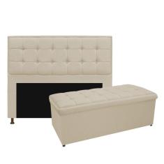 Cabeceira e Calçadeira Copenhague 140 Cm Casal Suede Bege