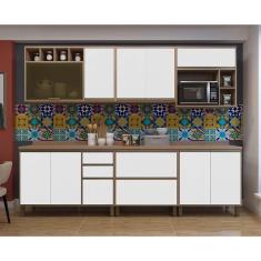 Cozinha Completa 7 Peças Armário, Balcão e Nicho Microondas Vidro Reflecta Luciane Móveis