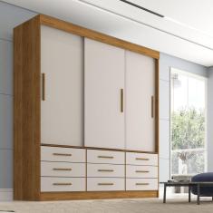 Guarda Roupa Casal 3 Portas 9 Gavetas Luana Sallêto Móveis Cinamomo/Off White
