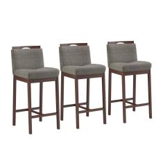 Conjunto 3 Banquetas Madeira Maciça Dani Castanho Tec Linho