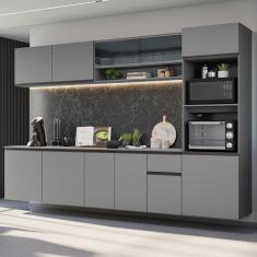 Armário De Cozinha Completa Suspenso 300cm Cinza