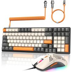 ZIYOU LANG Combo de teclado e mouse mecânico para jogos K3 – Interruptor azul com retroiluminação RGB de 98 teclas, mouse ultra-leve, design compacto, cabo enrolado com fio para PC/Mac/Windows