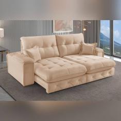 Sofá Retrátil Reclinável com Usb 250cm Istambul Yescasa Bege