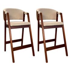 Kit 2 Banquetas Alta de Madeira Maciça Castanho Ravena com Encosto Sin