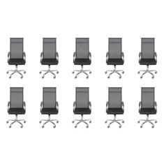 Conjunto 10 Cadeiras para Escritório Presidente Alta com Rodízio Roma Preto/Cromado