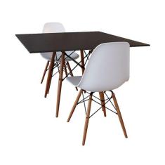 Conjunto De Mesa De Jantar Eames Eiffel Quadrada 90cm Tampo De Madeira