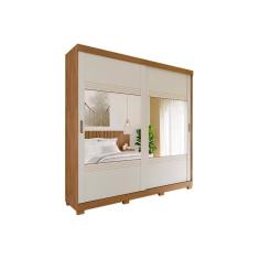Guarda Roupa 2 Portas  de Correr e 4 Gavetas ec/ 2 Espelhos e Pés Blumenau Avelã/Off White - Panan