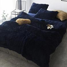 Jogo de cama casal queen 6 peças edredom pelúcia marinho - ESPAÇO CASA