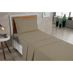 Jogo Lençol Solteiro 02 Peças Percal 300 Fios 100% Algodão Aba Americana (Caqui)