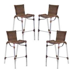 Kit 4 Banquetas Alumínio Alta Com Encosto Para Bar Balcão Edícula Cozinha Argila