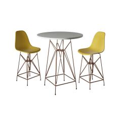 Jogo Mesa Bistrô Eames Branca 60Cm 2 Banquetas Amarela Base Ferro Cobre - Cor: Branco
