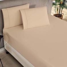 Jogo De Lençol Milano Casal King 3 Peças Percal 180 Fios Ponto Palito Classic - Cáqui