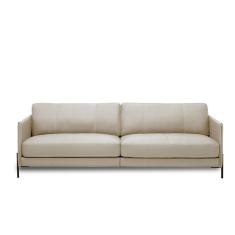 Sofá Decorativo Karine 3 Lugares Sala De Estar 210cm Pés Em Aço Couro Bege