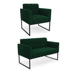 Sofá Namoradeira E Poltrona Industrial Preto Elisa Bouclê D03 - D?rossi Cor Verde