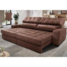 Sofá de Couro Legítimo Retrátil e Reclinável 2,75m Molas Ensacadas Cama inBox Majesty Caramelo