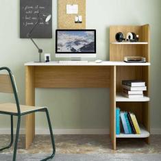 Escrivaninha P/ Notebook Carvalho C/ Branco C/ 3 Prateleiras - ARTELY