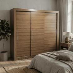 Guarda Roupa Casal Grande 3 Portas De Correr Marrom Glass - CAEMMUN