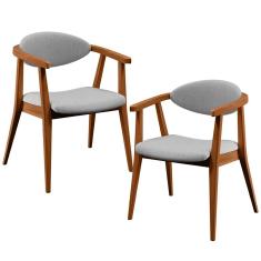 Kit 2 Poltronas Para Sala De Estar Cecília B04 Linho Cinza Com Apoio Para Os Braços Lyam Decor