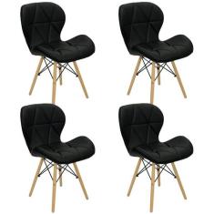 Kit 4 Cadeiras Charles Eames Eiffel Slim Wood Estofada - Preta - Magaz